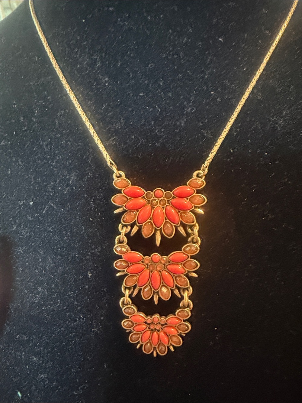Lucky Brand brass Red Floral Statement Necklace